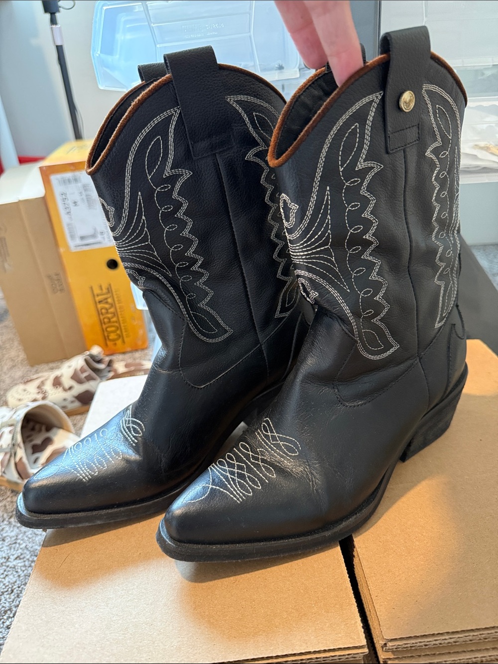 Black Western Cowboy Boots with Decorative Stitching - Picture 2 of 3